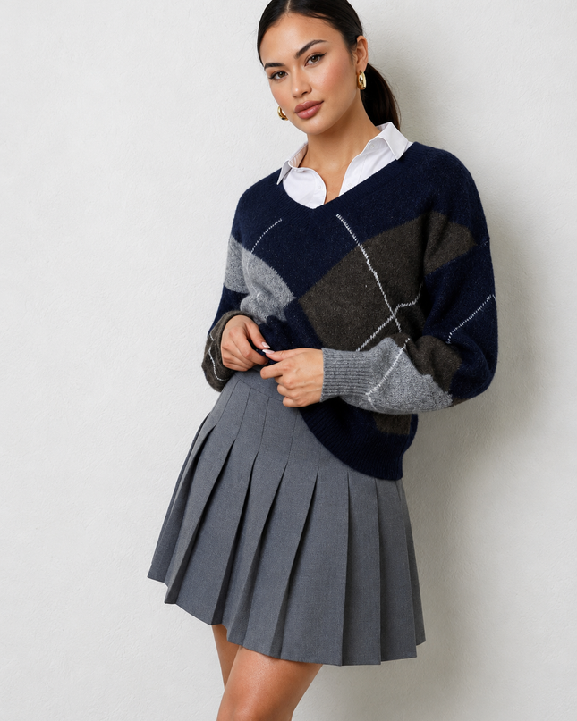 Navy V Neck Long Sleeve Sweater