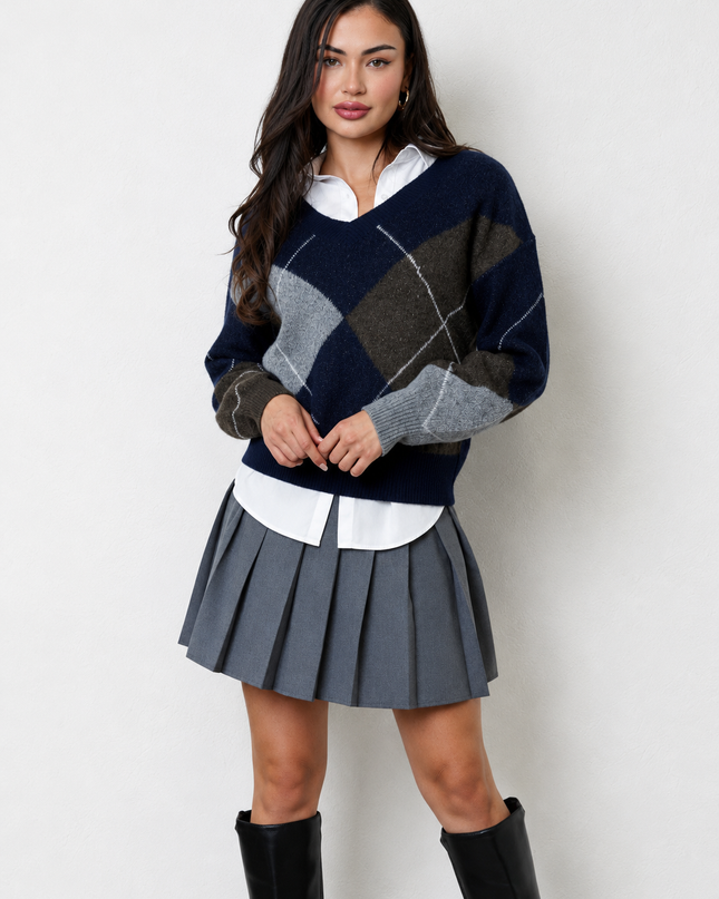 Navy V Neck Long Sleeve Sweater