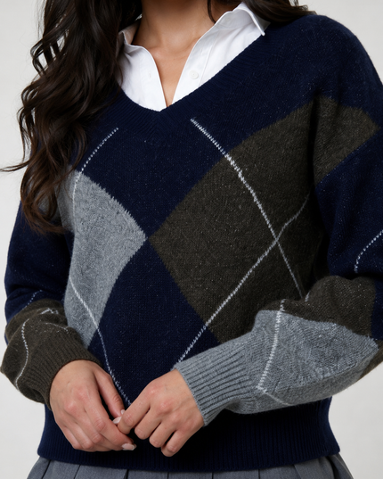 Navy V Neck Long Sleeve Sweater
