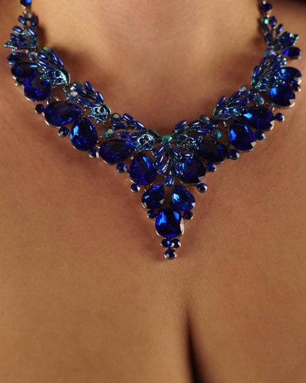 Crystal Blue Teardrop Glass Vine Collar Necklace
