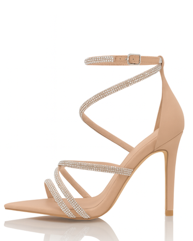 Nude Embellished Strappy High Heels