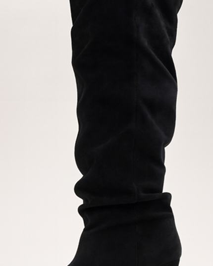 Black Suede Ruched Boots