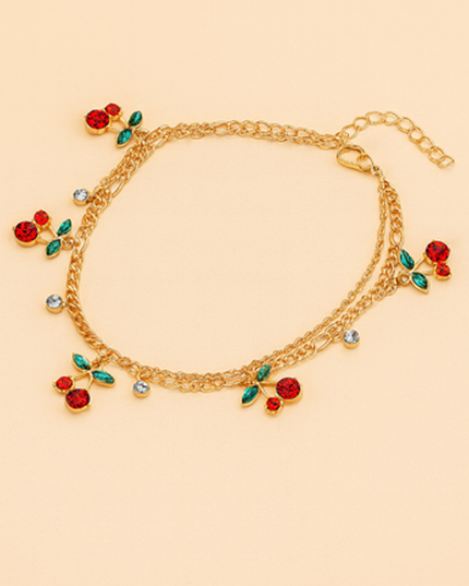 Gold Cherry Stone Cluster Charm Anklet