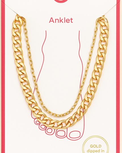 Gold Chain Link Double Layered Anklet
