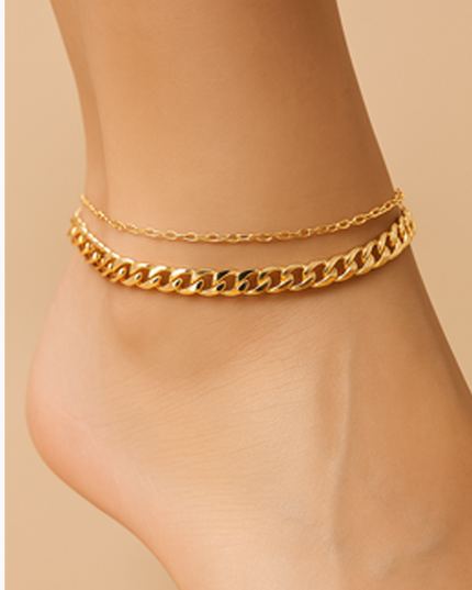 Gold Chain Link Double Layered Anklet