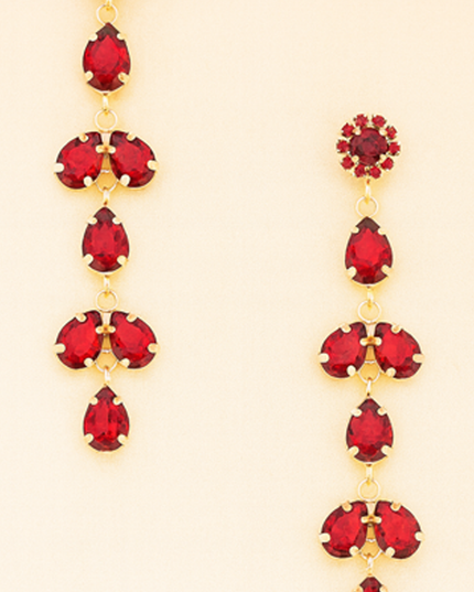 Red Long Drop Crystal Chandelier Earrings