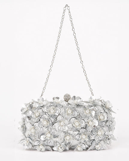 Silver Pearl & Petal Evening Clutch