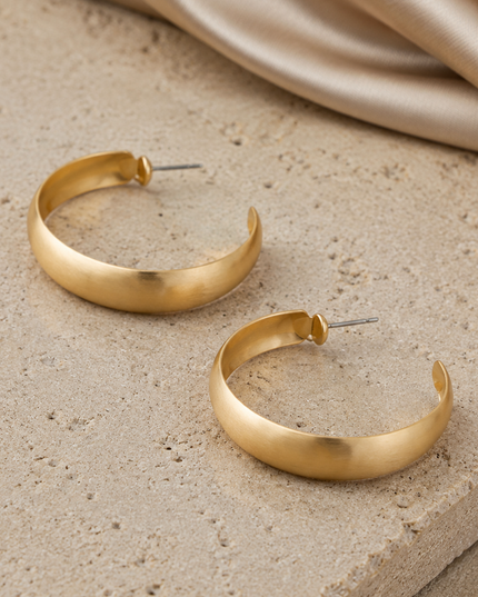 Gold Satin Hollow Hoop Earrings