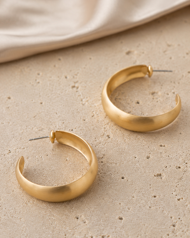 Gold Satin Hollow Hoop Earrings
