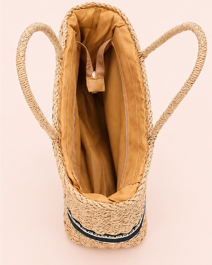 Ivory Faux Straw Tote Bag