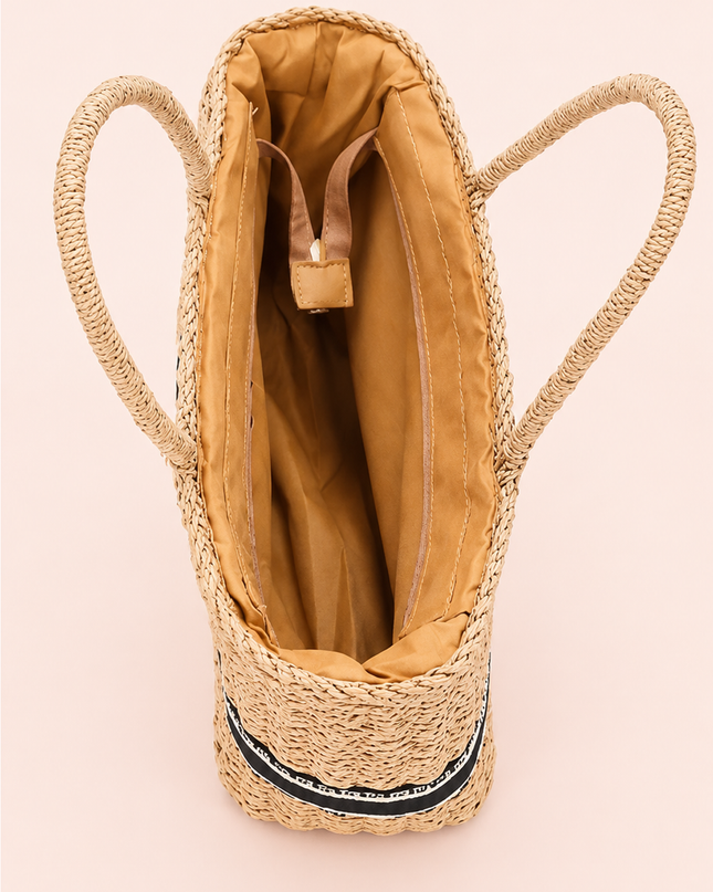 Ivory Faux Straw Tote Bag