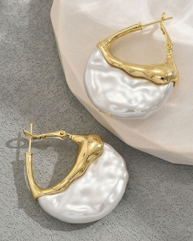Gold Pearl Hoop Earrings