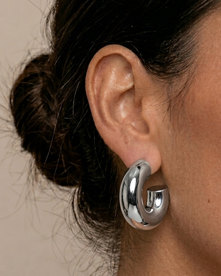 Silver Chunky Metallic Hoop Earrings
