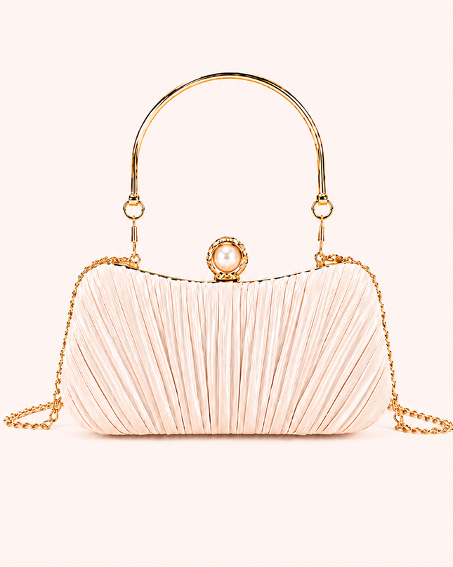 Nude Pleated Evening Clutch