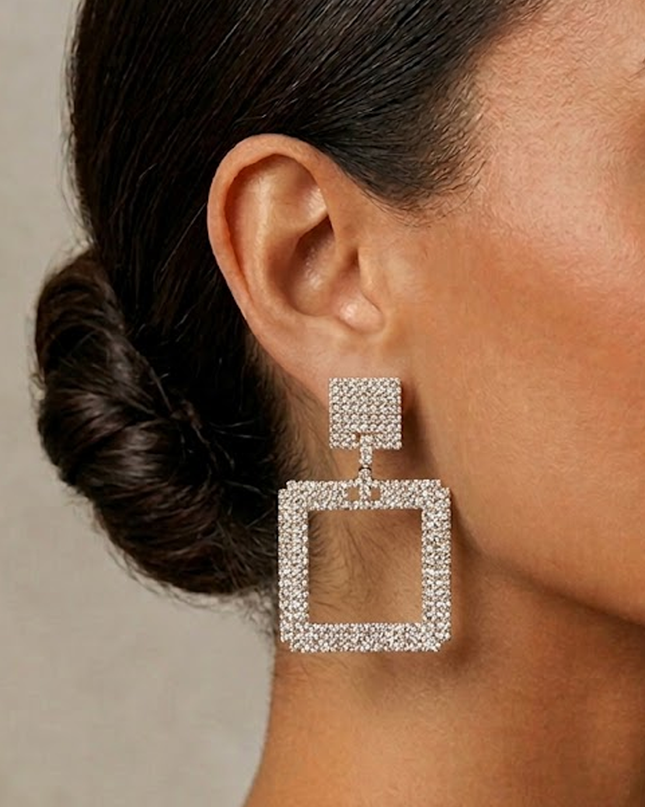 Gold Square Rhinestone Earrings