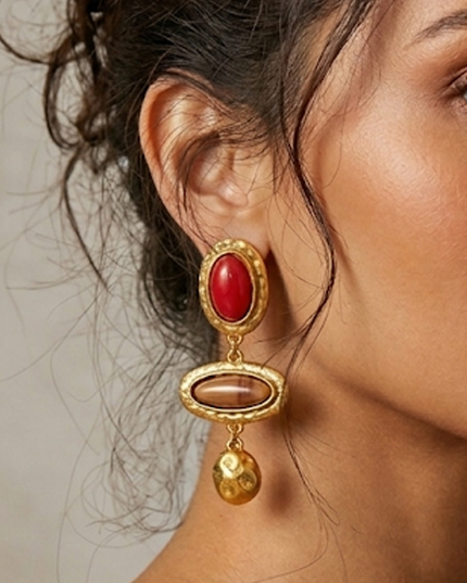 Gold Retro Stone Earrings