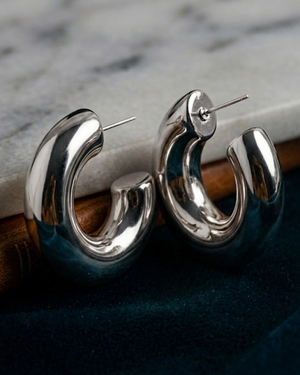 Silver Chunky Metallic Hoop Earrings