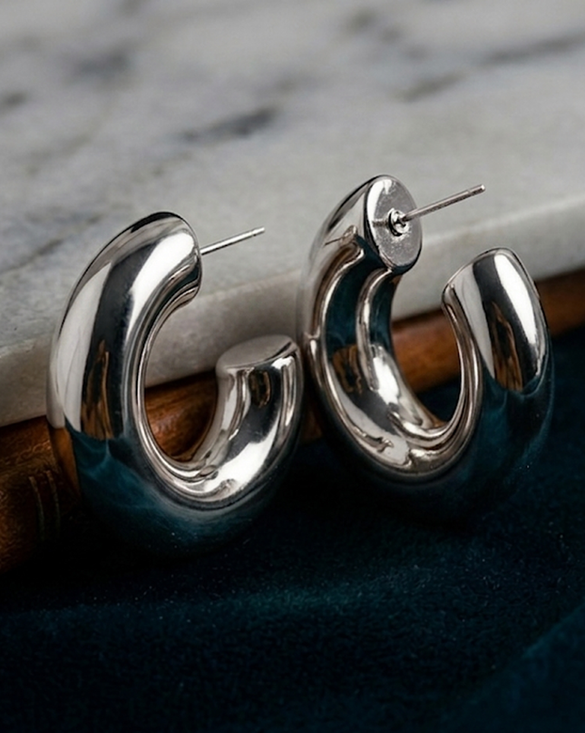 Silver Chunky Metallic Hoop Earrings