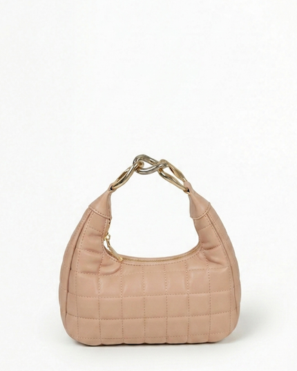 Nude Quilted Faux Leather Hobo Bag