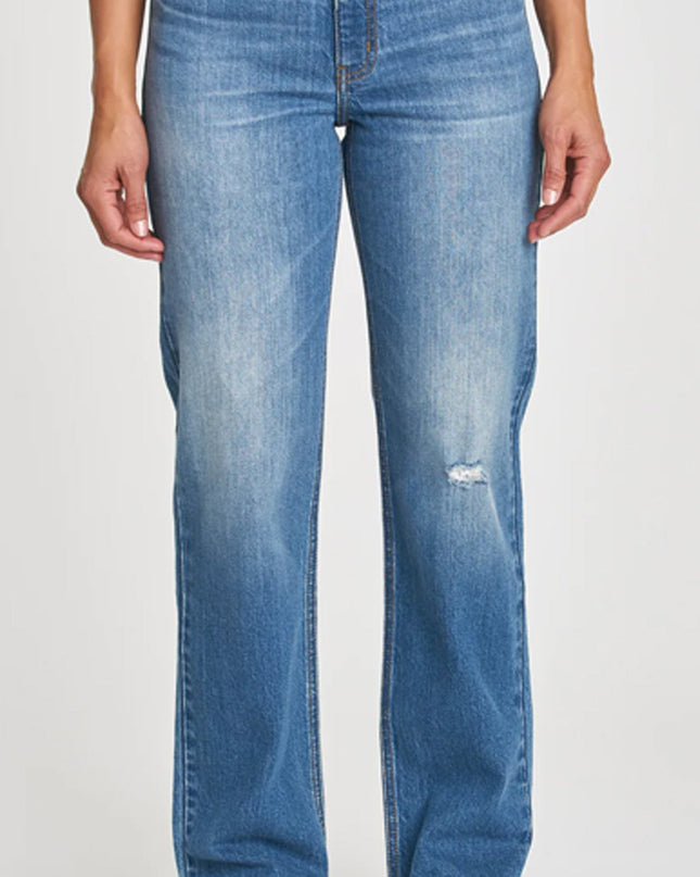 Blue Distressed Straight Leg Denim Jeans
