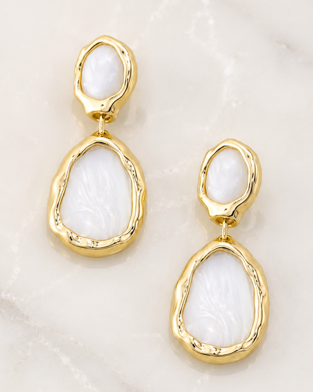 Gold Shell Hammered Bezel Drop Earrings
