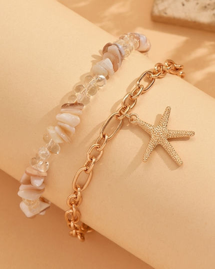 Gold Charm 2 Piece Anklet Set