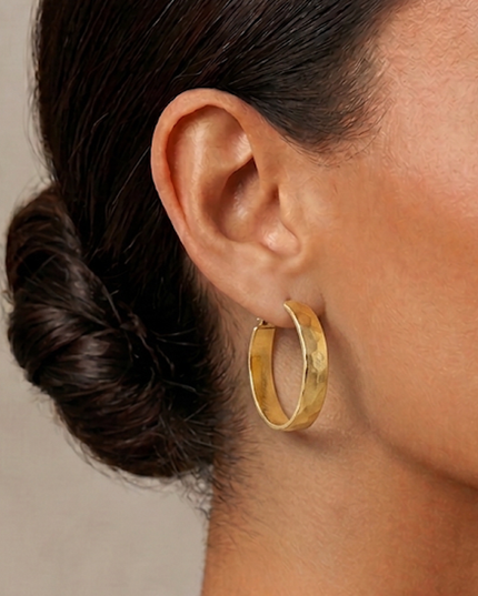 Gold Gold Dipped Hammered 1" Hoop Earrings