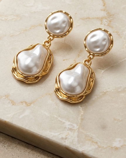 Gold Pearl Drop Earrings