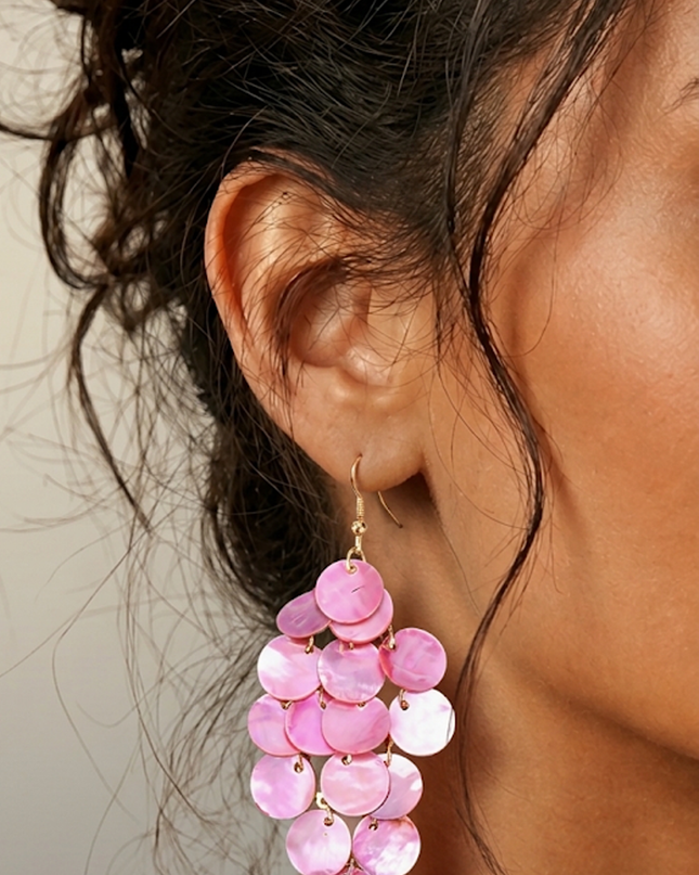 Pink Shell Chandelier Drop Earrings