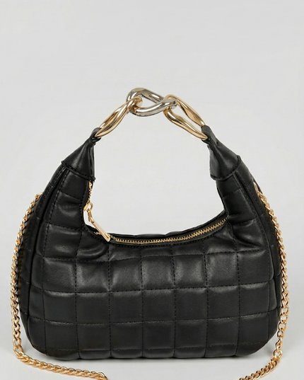 Black Quilted Faux Leather Hobo Bag