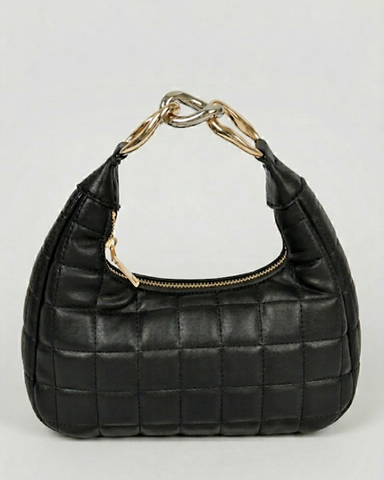 Black Quilted Faux Leather Hobo Bag