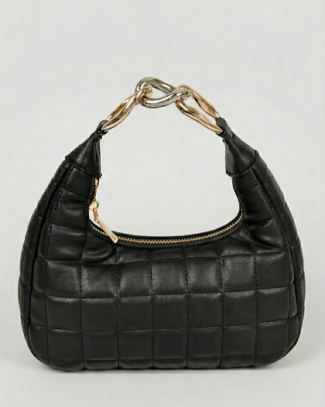 Black Quilted Faux Leather Hobo Bag