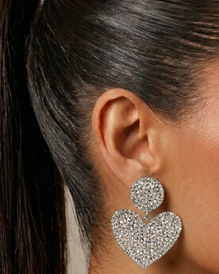 Silver Heart Rhinestone Earrings