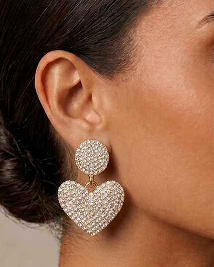 Gold Heart Rhinestone Earrings