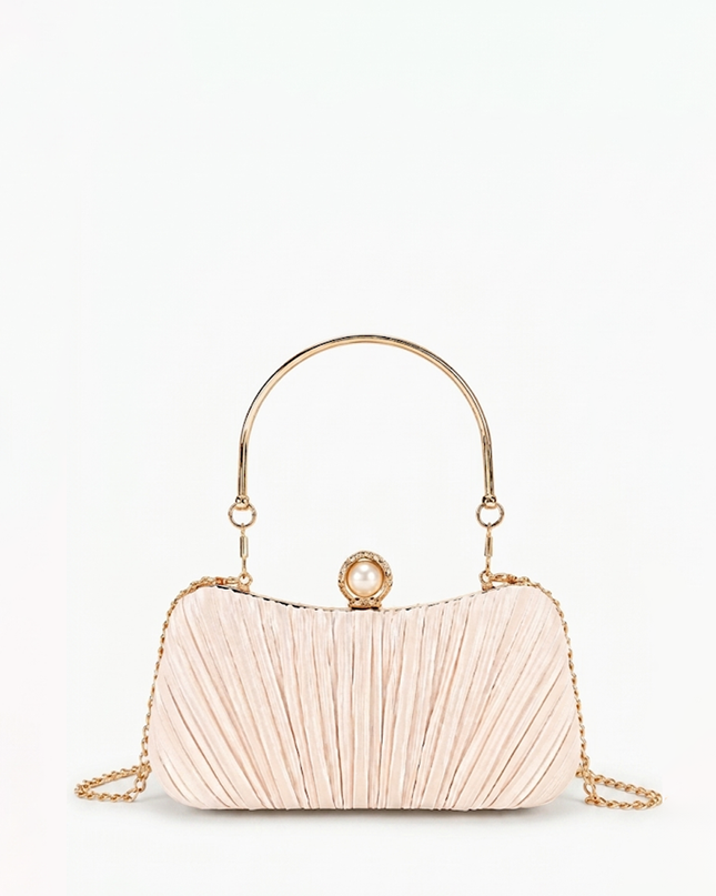 Nude Pleated Evening Clutch