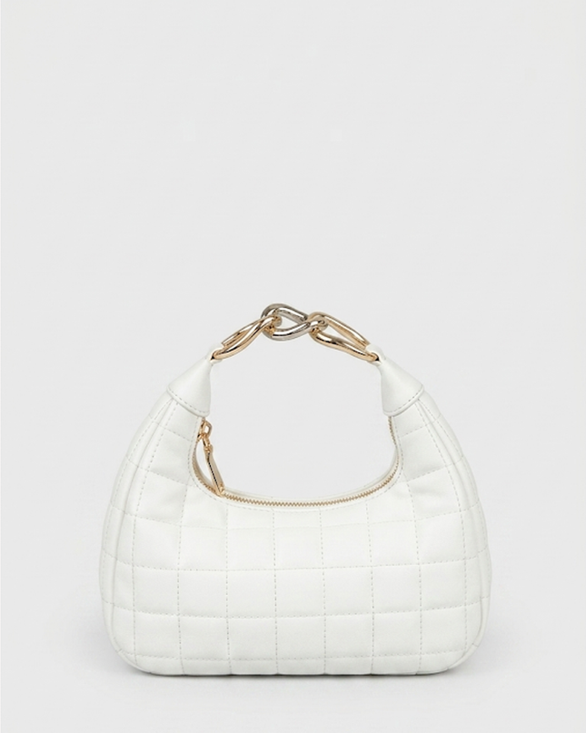 White Quilted Faux Leather Hobo Bag