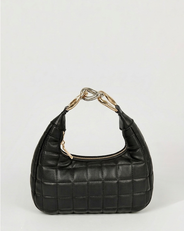 Black Quilted Faux Leather Hobo Bag