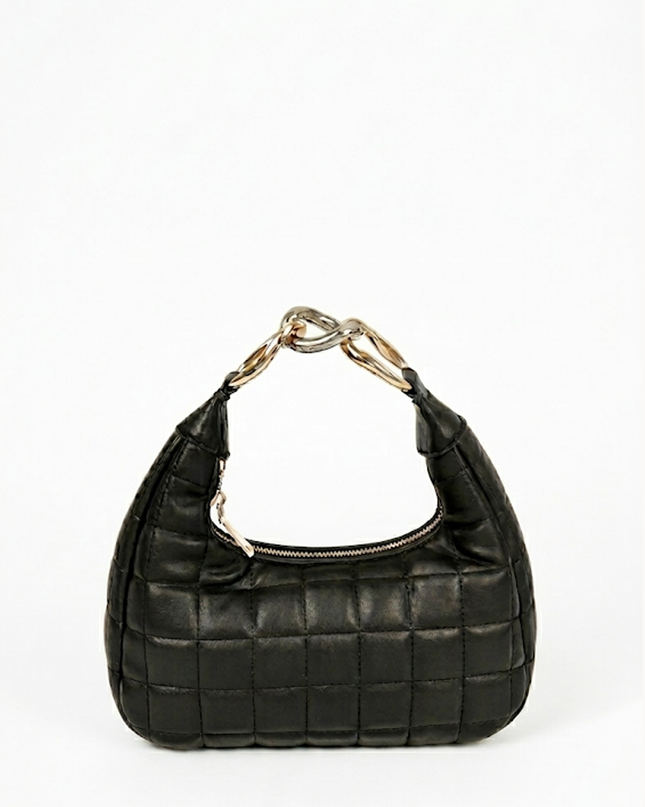Black Quilted Faux Leather Hobo Bag