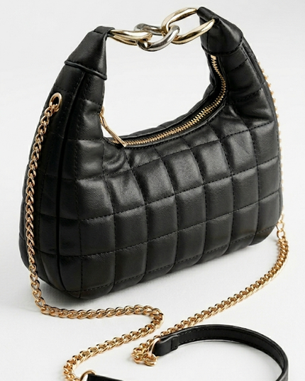 Black Quilted Faux Leather Hobo Bag