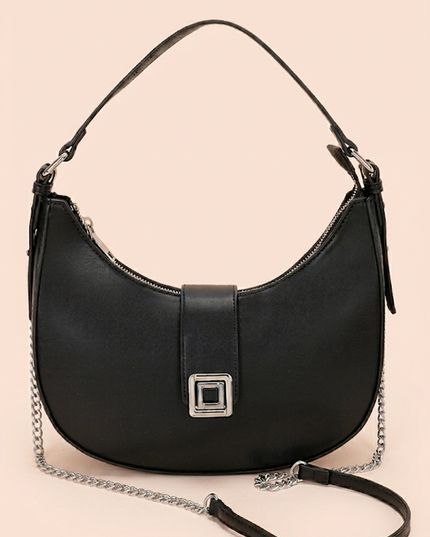 Black Faux Leather Hobo Bag
