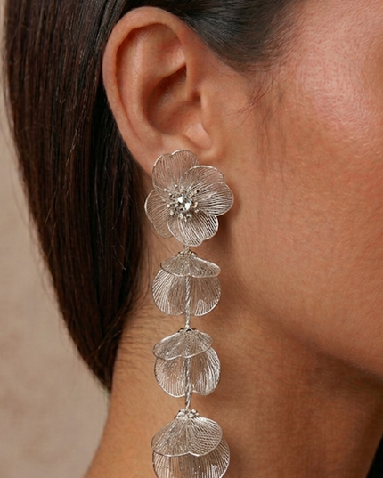 Silver Metal Flower Earrings
