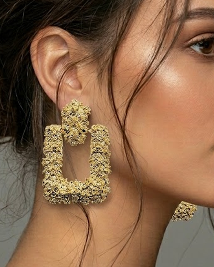 Textured Square Gold Drop Earrings