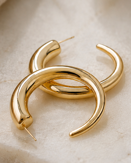 Gold Curve Statement Hoop Earrings