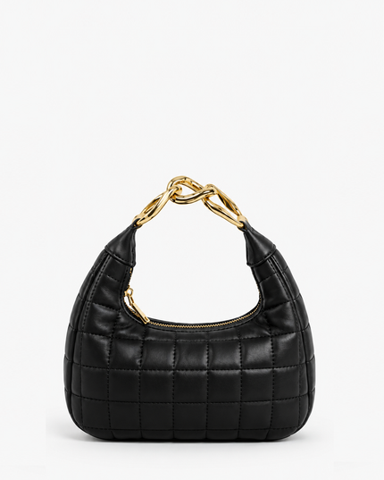 Black Quilted Faux Leather Hobo Bag