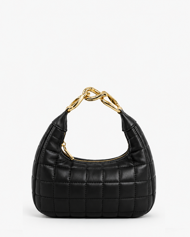 Black Quilted Faux Leather Hobo Bag