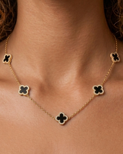Black Zirconia Clover Chain Necklace
