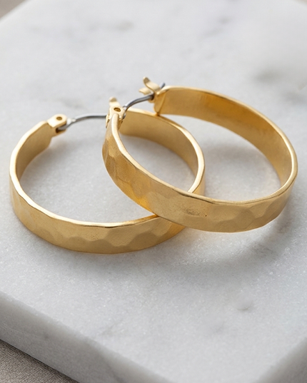Gold Gold Dipped Hammered 1" Hoop Earrings