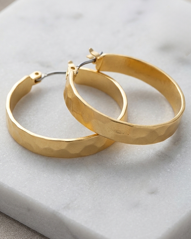 Gold Gold Dipped Hammered 1" Hoop Earrings