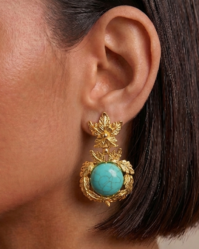 Gold Turquoise Drop Dangle Earrings