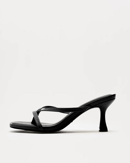 Black Thong Heel Mules